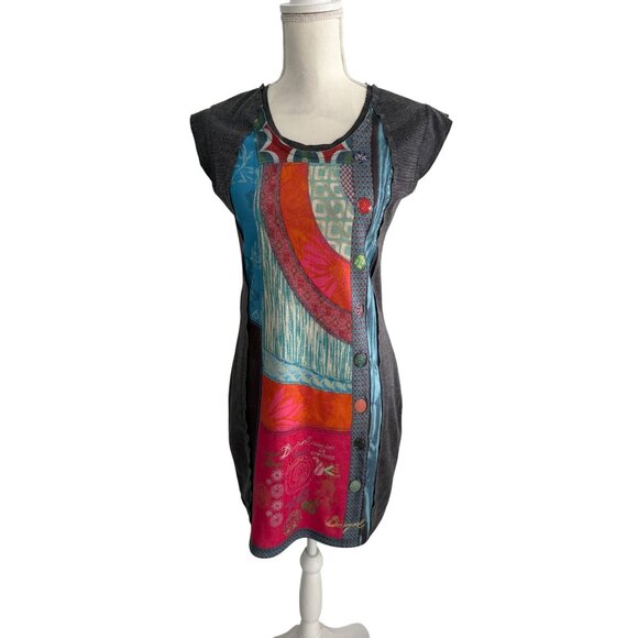 DESIGUAL Multicolor Gray Logo Script Mini Dress Size Medium - Picture 3 of 11